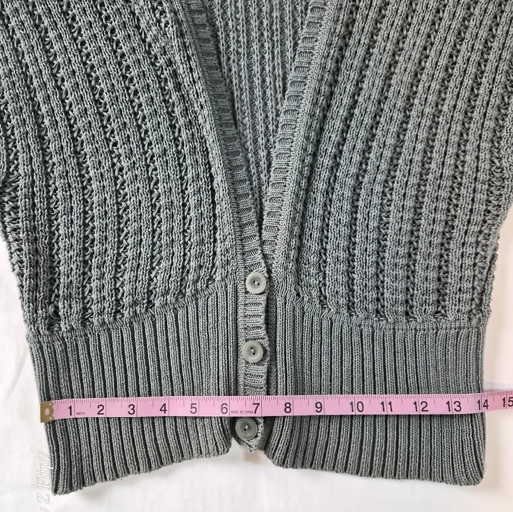 Peruvian Connection 100% Pima Cotton Open-Knit Cardigan Sweater - Gray - L - Picture 5 of 7
